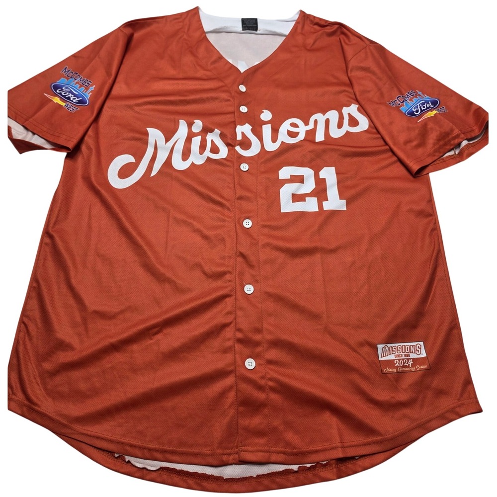 San Antonio Missions 2024 Giveaway Jersey Roger Clemens 21 Orange Mens 2XL